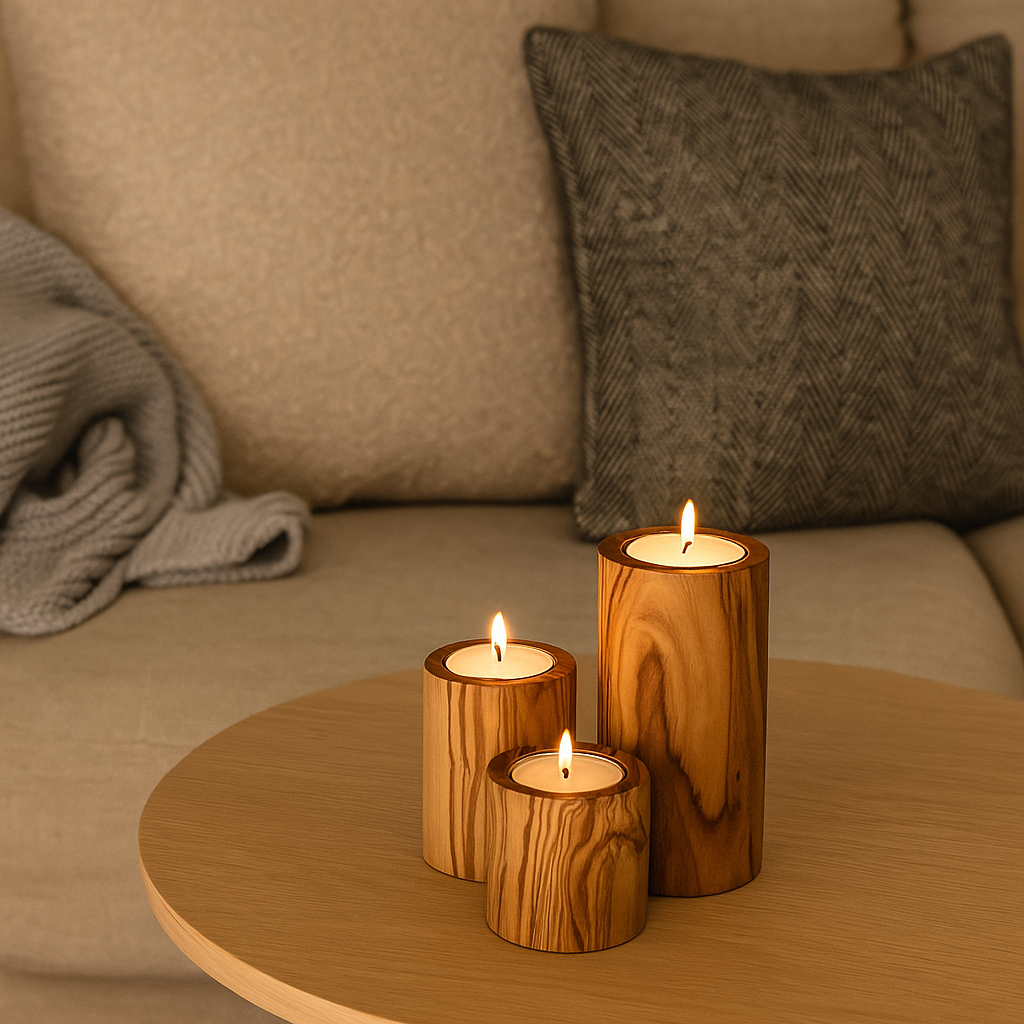 Set of 3 Natural Olive Wood Tealight Holders