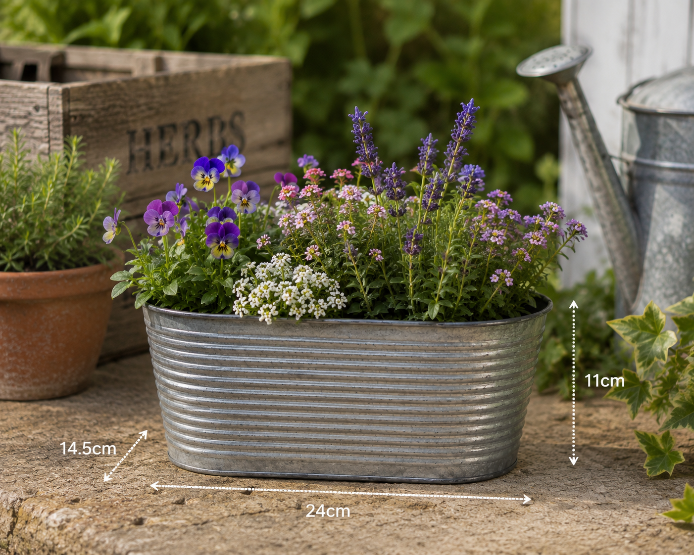 Ribbed Oval Zinc Planter Trough (24cm)