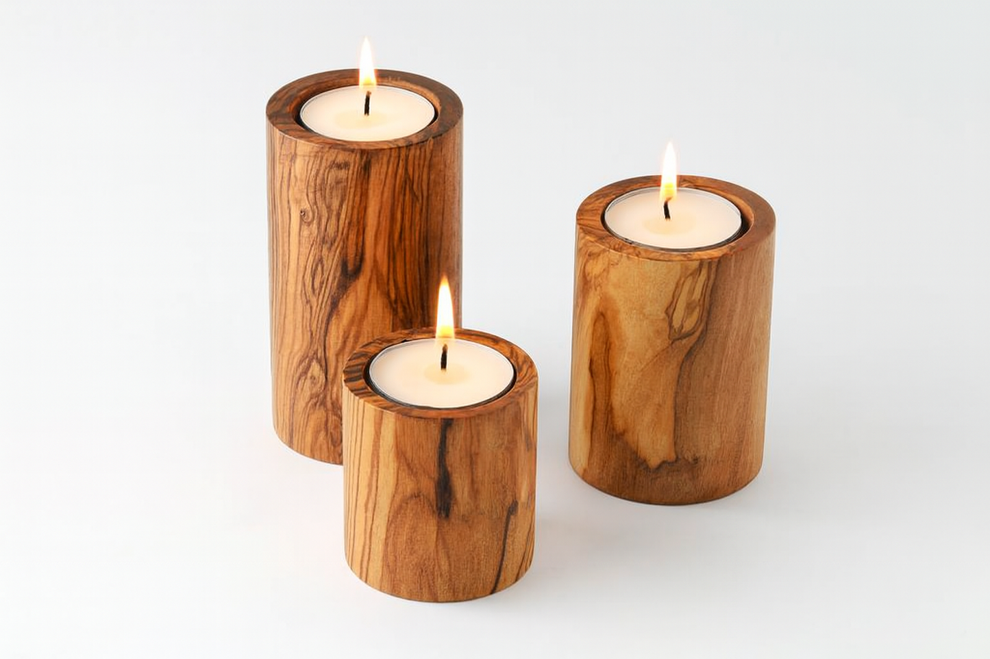 Set of 3 Natural Olive Wood Tealight Holders