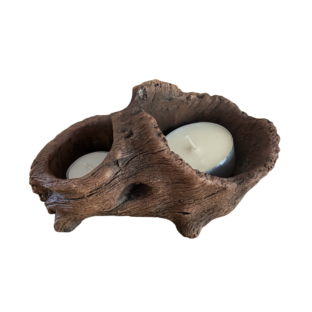 Artisanal Tree Stump Cement Dual Candle Holder