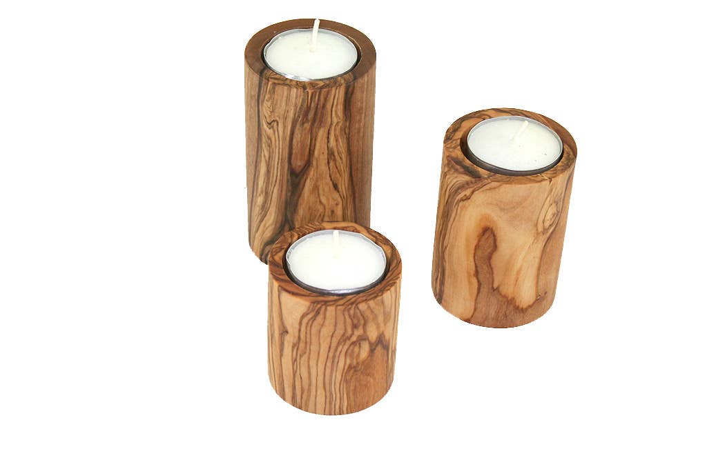 Set of 3 Natural Olive Wood Tealight Holders