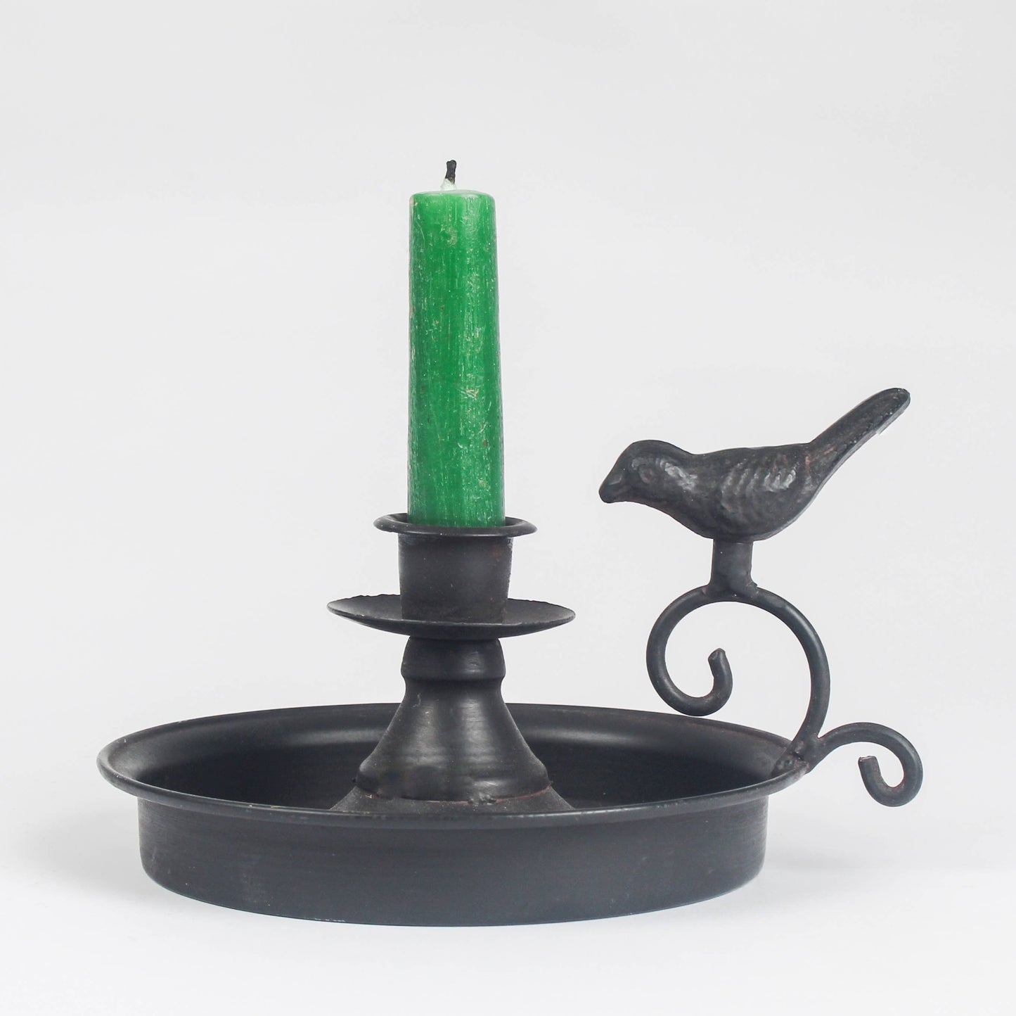 Vintage Bird-Dish Black Metal Candle Holder