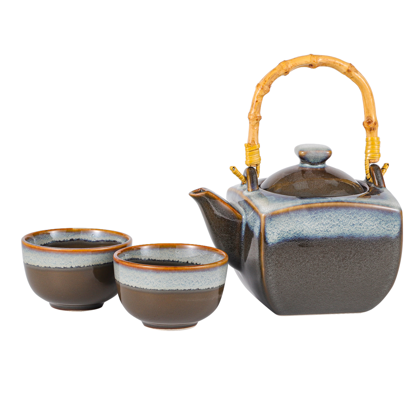 Olive Green Reactive Glaze Porcelain Tea Set — 32 oz Teapot + 2 Cups