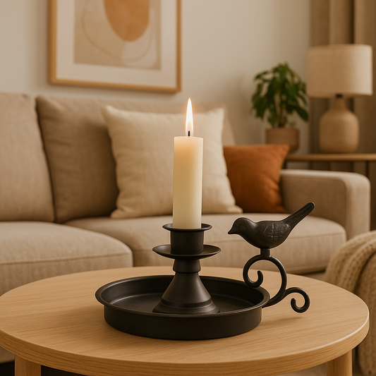 Vintage Bird-Dish Black Metal Candle Holder