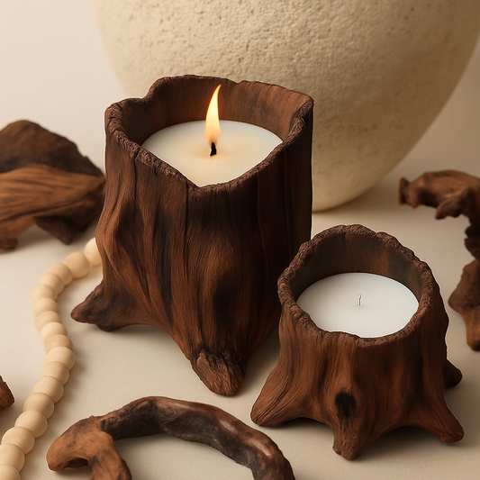 Artisanal Tree Stump Cement Candle Holder