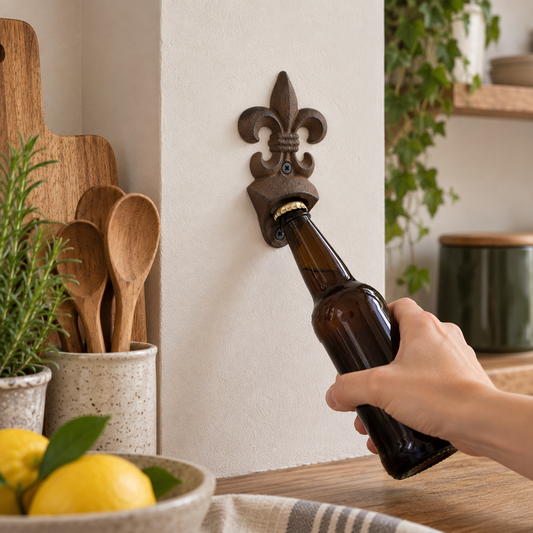 Traditional Style Fleur De Lis Pattern Cast Iron Bottle Opener