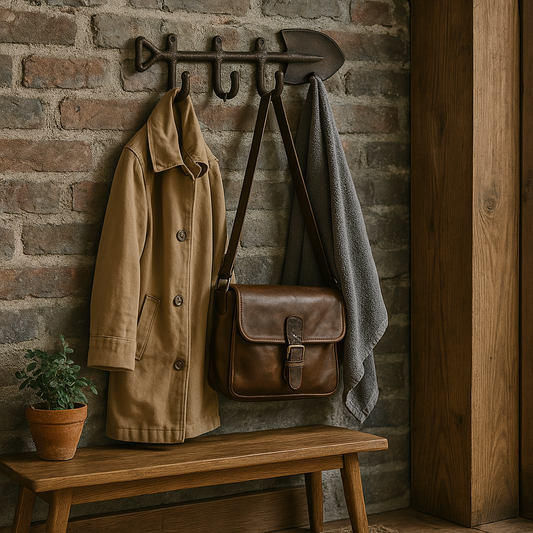 Rustic Cast Iron Wall Hooks, Garden Spade Design With 3 Hooks