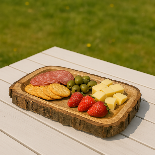 Small Wooden Platter Tray With Bark Edging