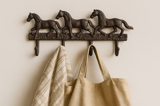 Rustic Cast Iron Wall Hooks, Three Horses