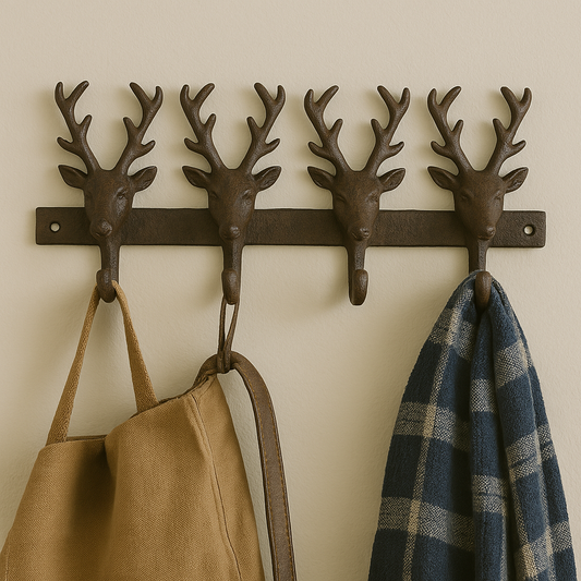 Rustic Cast Iron Wall Hooks, Reindeer