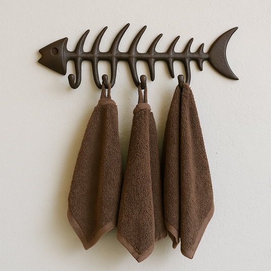 Rustic Cast Iron Wall Hooks, Fish Skeleton