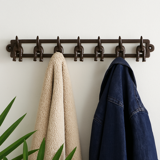 Rustic Cast Iron Wall Hooks, Dog Tail Design With 6 Hooks