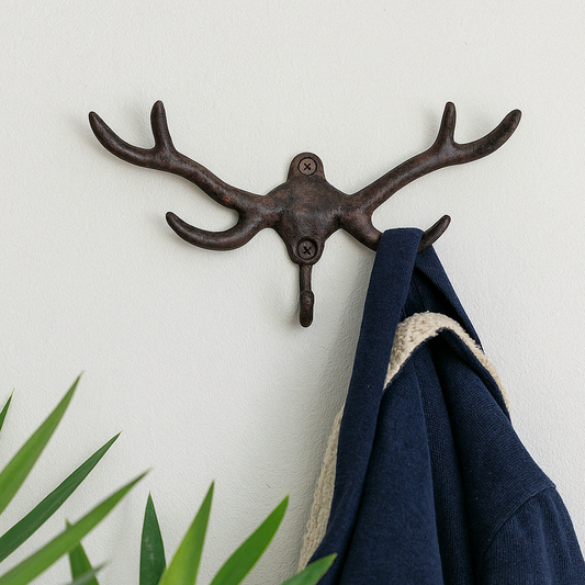 Rustic Cast Iron Wall Hooks, Stag Antlers, Small
