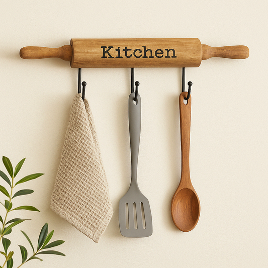 Kitchen Wall Hooks, 4 Hooks with a Rolling Pin Design