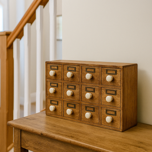 12 Drawer Solid Mango Wood Trinket Chest/Draw With Ceramic Knob Handles