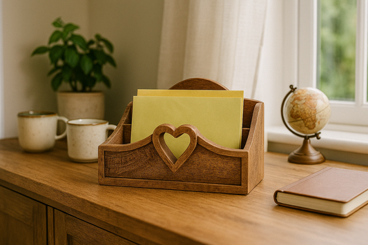 Mango Wood Letter Rack with Heart Design