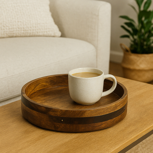 Mango Wood Circular Serving Tray, 38cm
