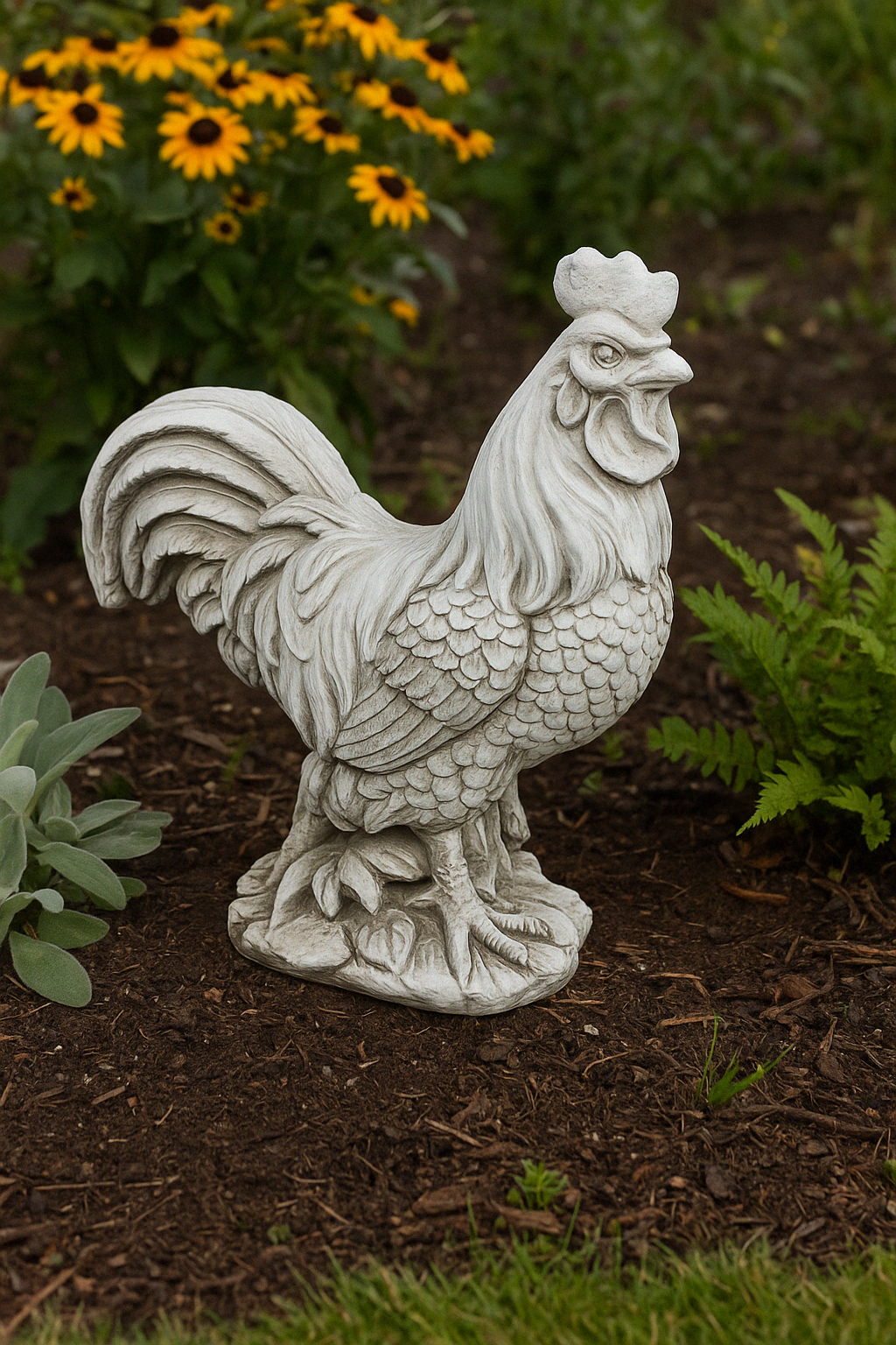 Stone Effect White Cockerel Statue