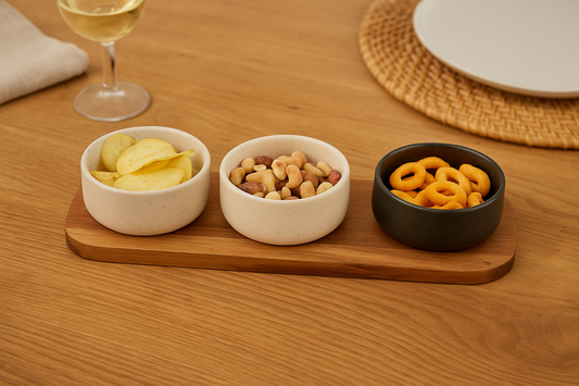 Set of 3 Tapas Set (Shallow) on Acacia Wooden Tray