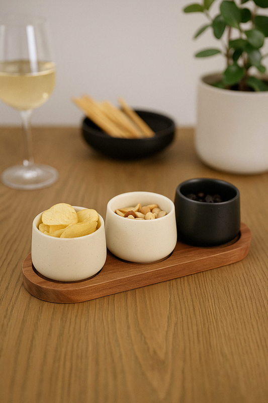 Set of 3 Tapas Set (Tall) on Acacia Wooden Tray