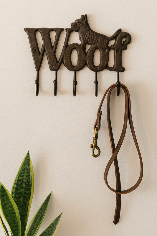 Rustic Cast Iron Wall Hooks, Dog Design With 4 Hooks