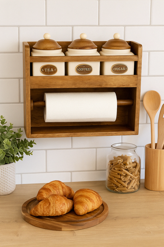 Kitchen Roll Holder With 3 Jars
