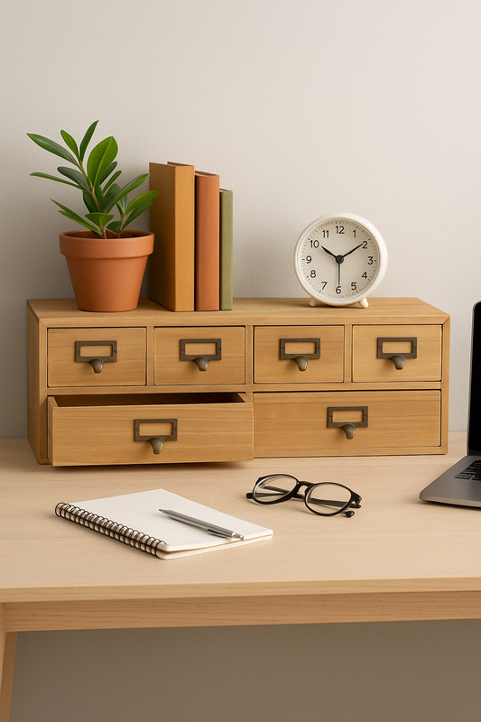 Wide 6 Drawers Wood Storage Organizer 80 x 15 x 20 cm