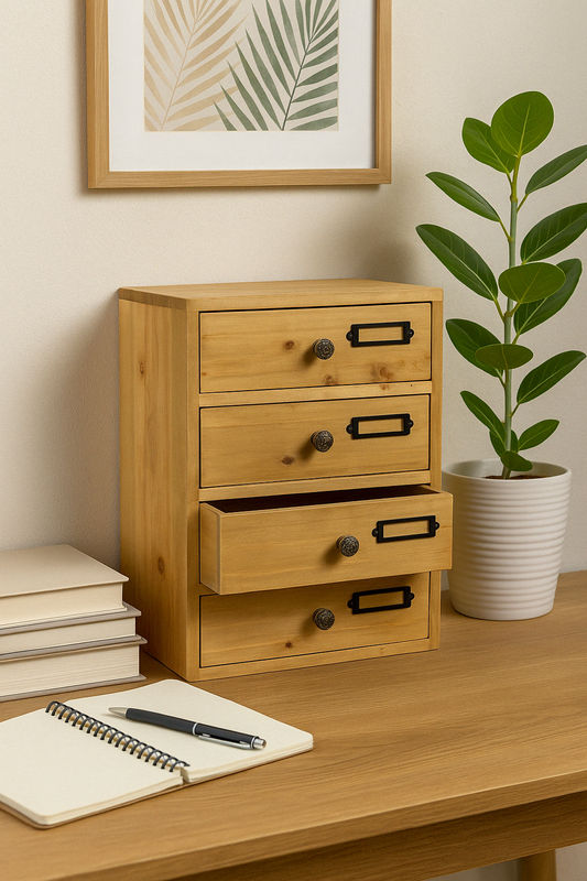 Tall 4 Drawers Wooden Storage 23 x 13 x 34 cm