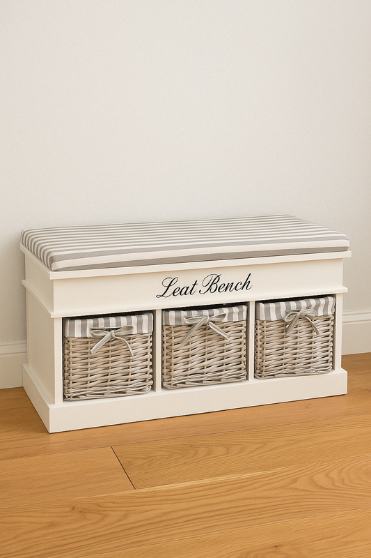 Three Basket Seat Bench 104x33x50cm