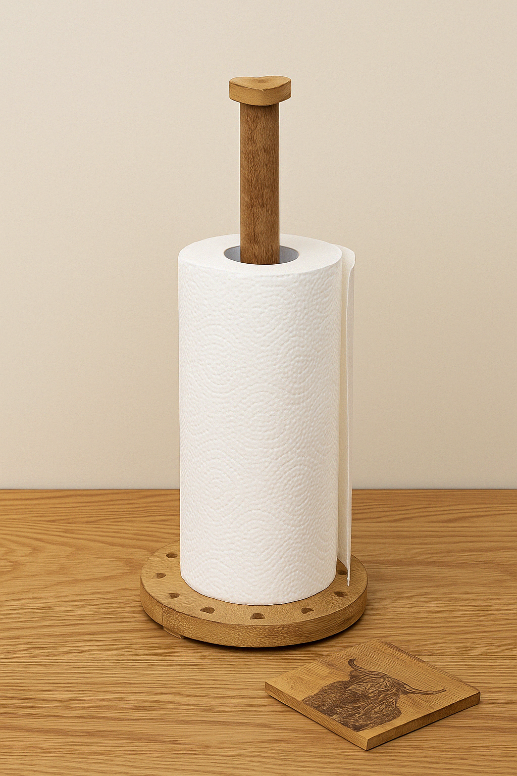 Mango Wood Heart Kitchen Roll Holder
