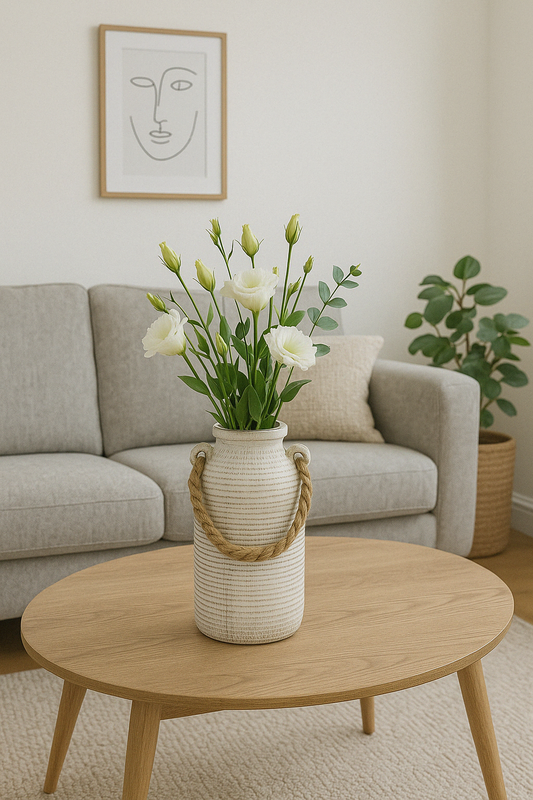 Large Stone Vase with Rope Handle