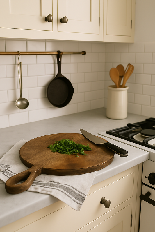 Circular Wooden Chopping Board With Carved Handle 49cm