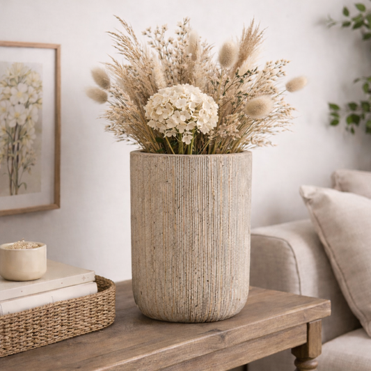 Rustic Large Pebble Stone Cylinder Vase (25.5cm)