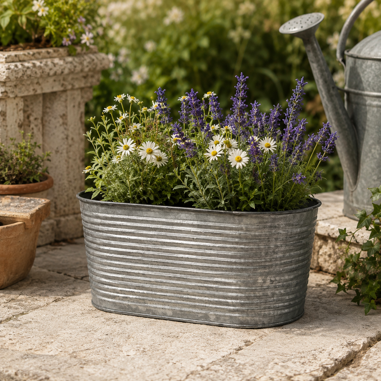 Ribbed Oval Zinc Planter Trough (24cm)