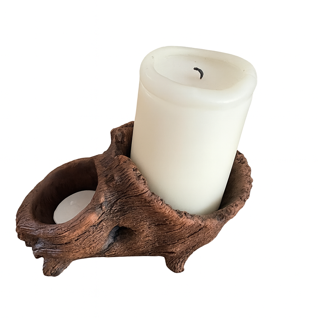 Artisanal Tree Stump Cement Dual Candle Holder