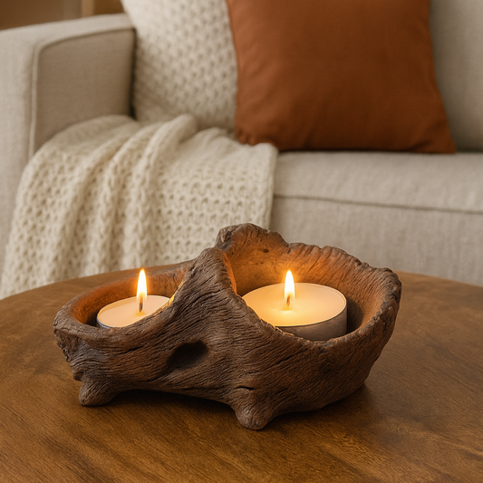 Artisanal Tree Stump Cement Dual Candle Holder