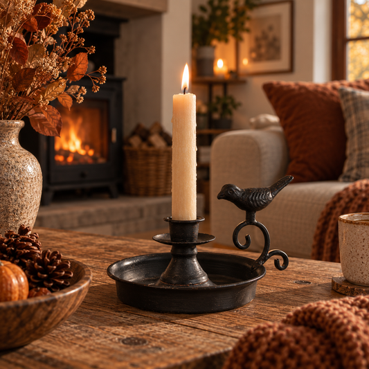 Vintage Bird-Dish Black Metal Candle Holder
